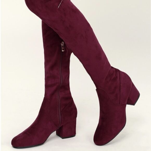 Lulu's Burgundy Suede Over-the-Knee Boots - Picture 2 of 8